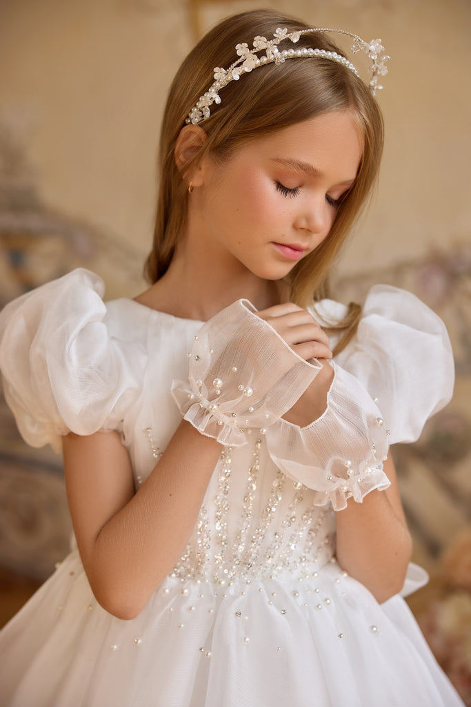 long sleeve 2 piece formal dress Girls White Sleeveless Gown by Tiffany Princess 13774 – ABC Fashion main image 0