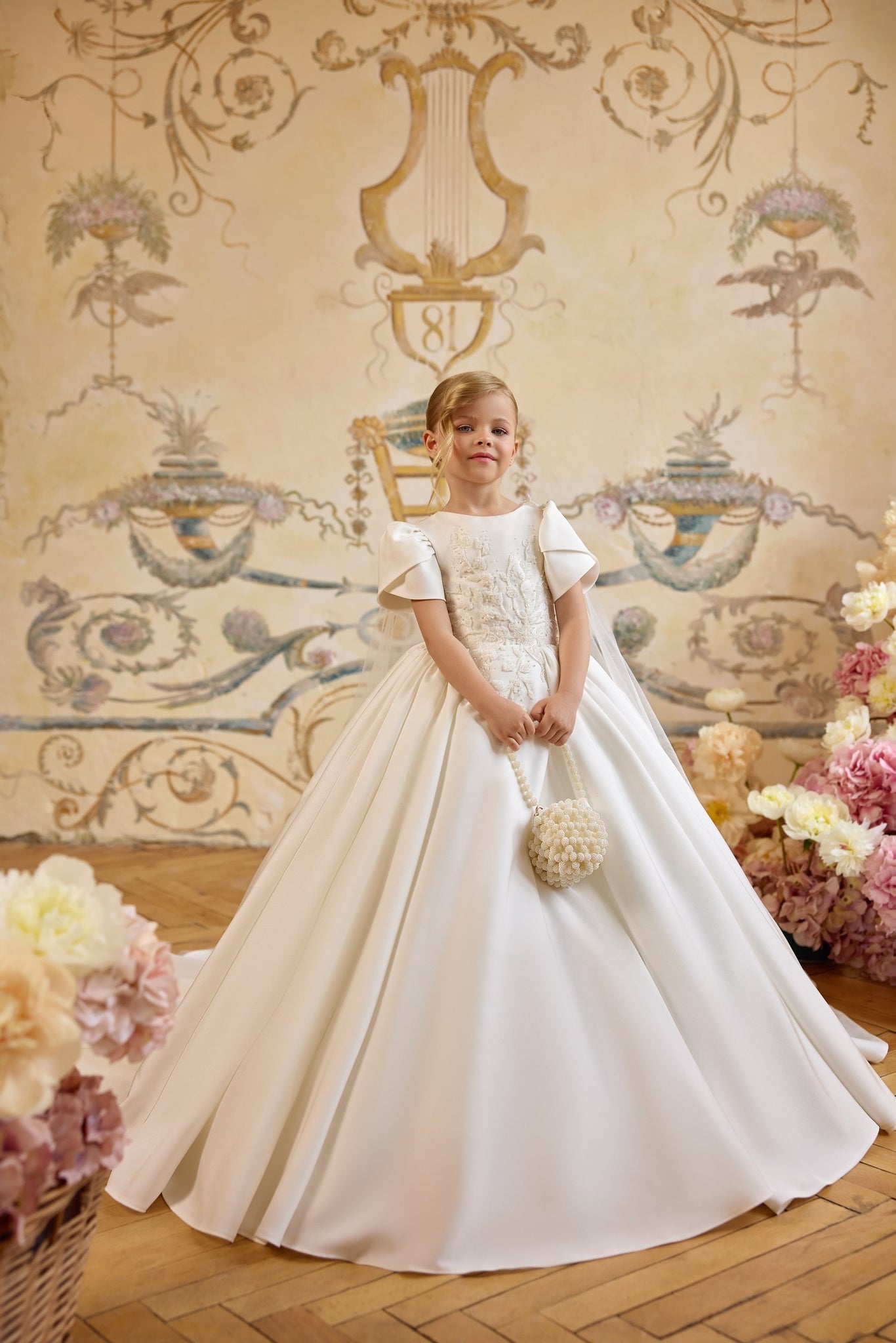 Pentelei 3828 structured gown with embroidery and button back | Girls Formal Dress