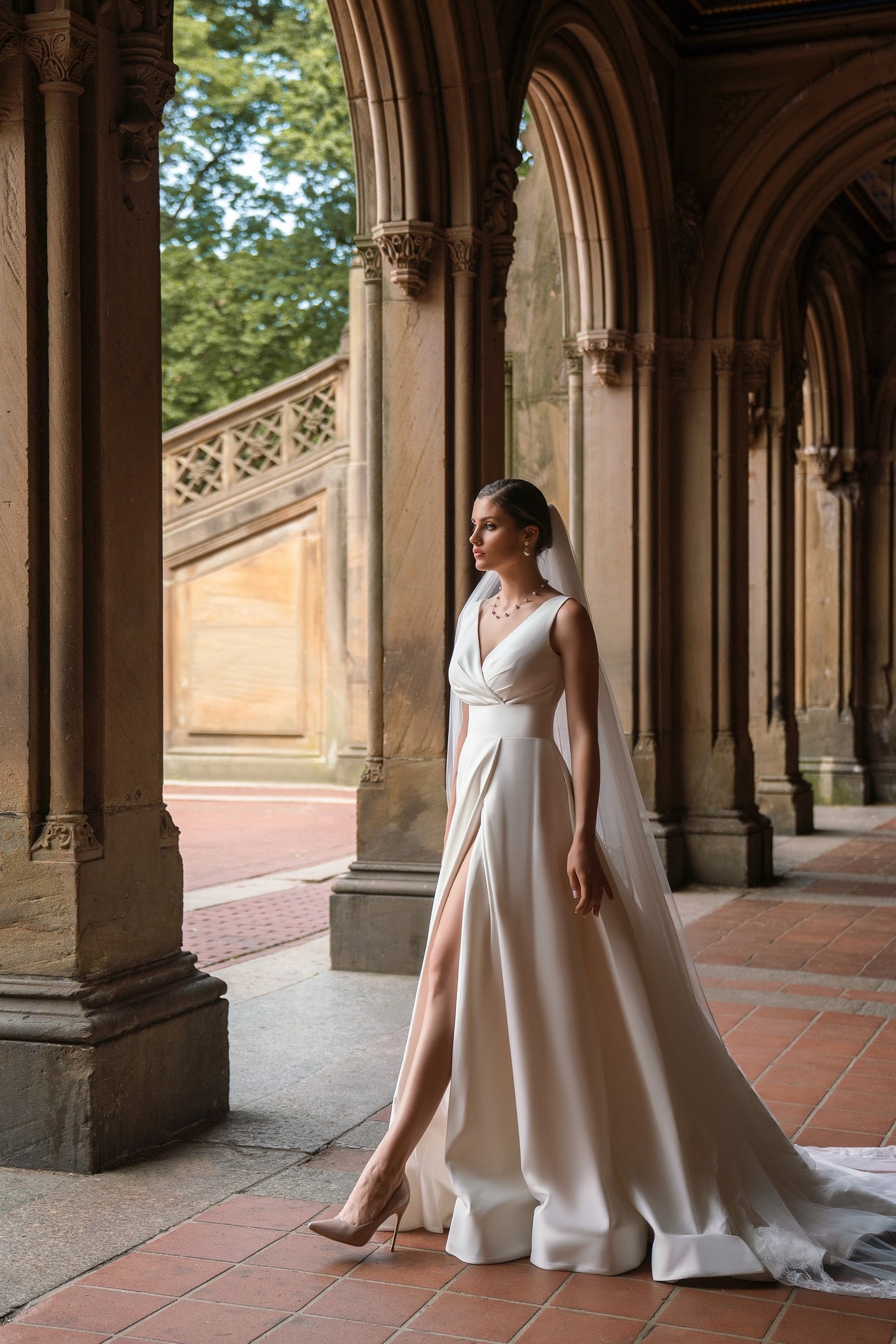 Plunging V-Neck A-Line Bridal Gown with Slit | Marelli Exclusive