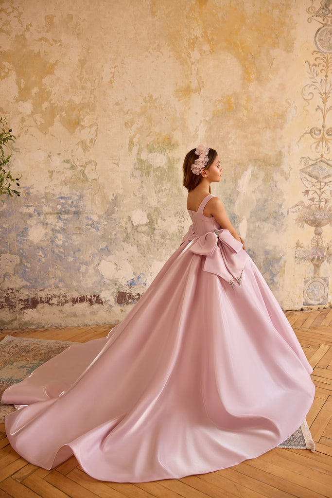 Pentelei 3818 ball gown with oversized bows and beaded neckline | Girls Formal Dress