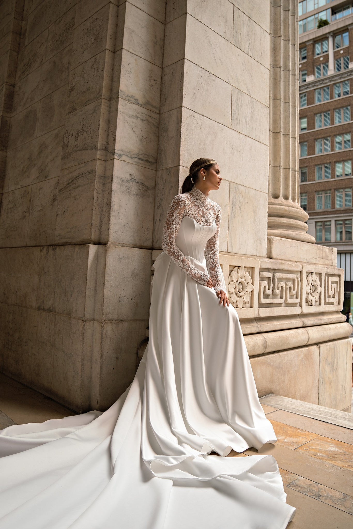 EMABRIDE 241 | High Neck Lace Long Sleeve Bridal