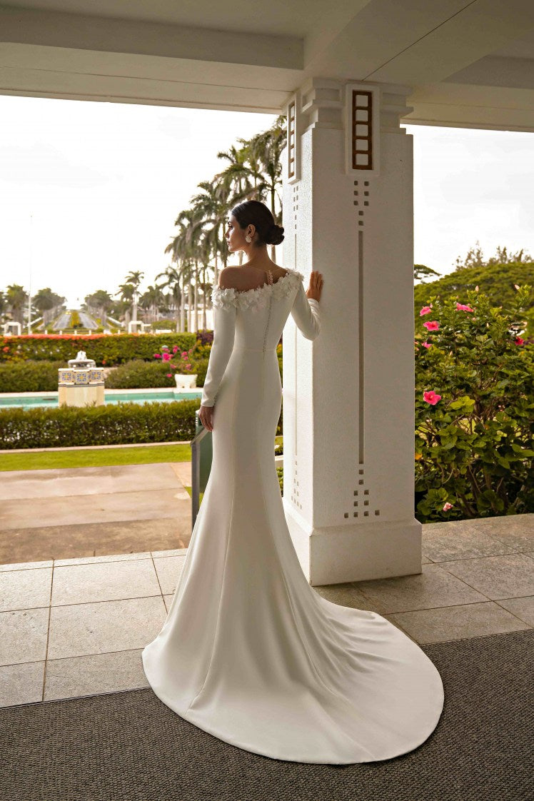 Mesmerizing Wedding Dress with Long Sleeves and Asymmetrical Corset