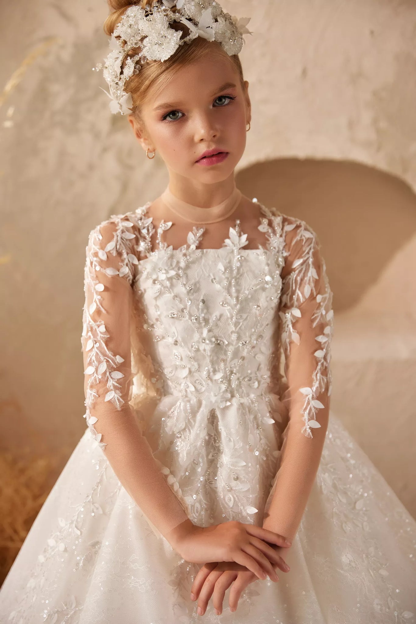 Pentelei 3623 Timeless Elegance in Sheer: Classic Ball Gown with Ethereal Transparency and Delicate Lace Patterns 9--10 / All Ivory Pentelei 3623 Timeless Elegance in Sheer: Classic Ball Gown with Ethereal Transparency and Delicate Lace Patterns 9--10 / All Ivory