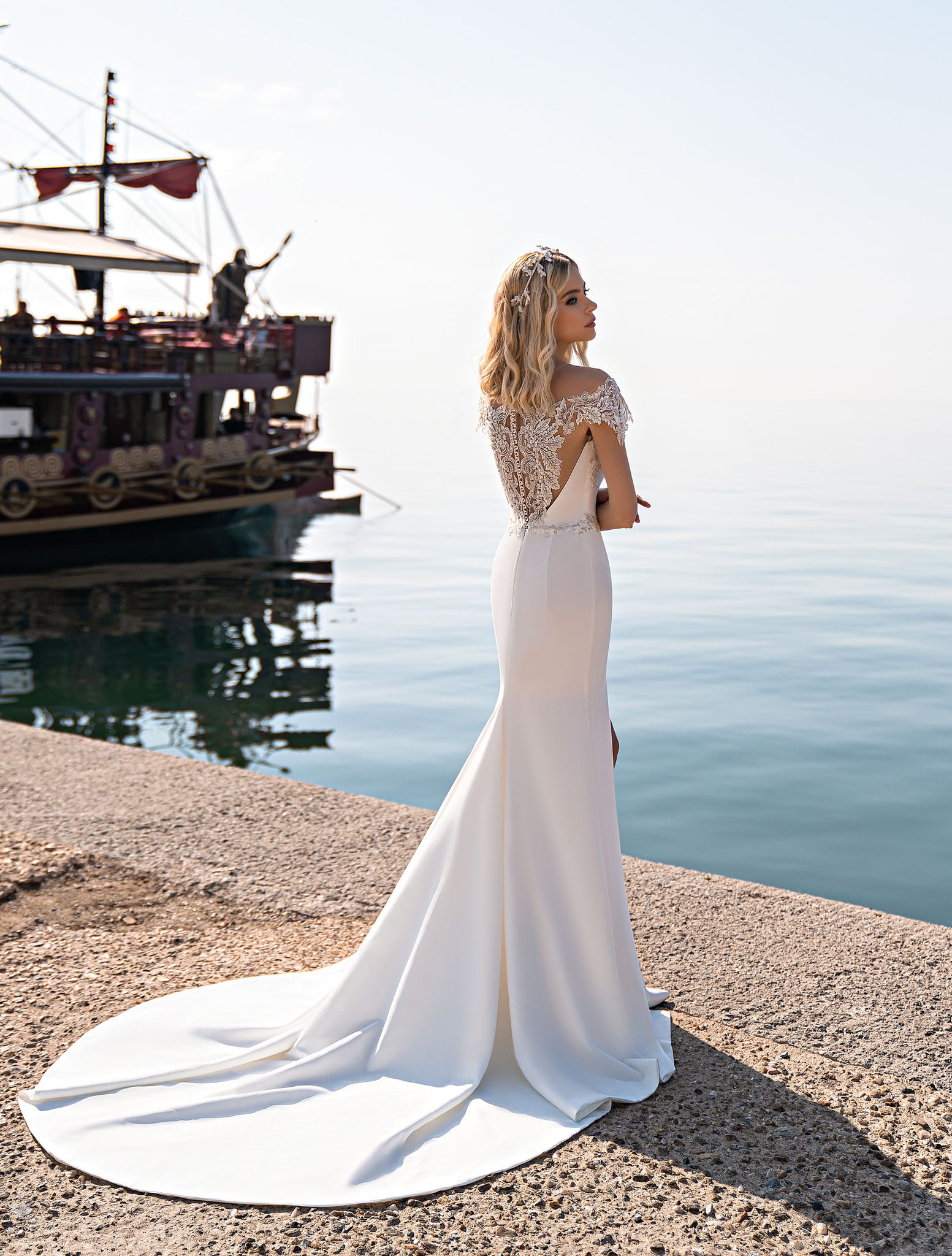 Long Tail Fairy Wedding Dress with Lacy Back 10 / Ivory