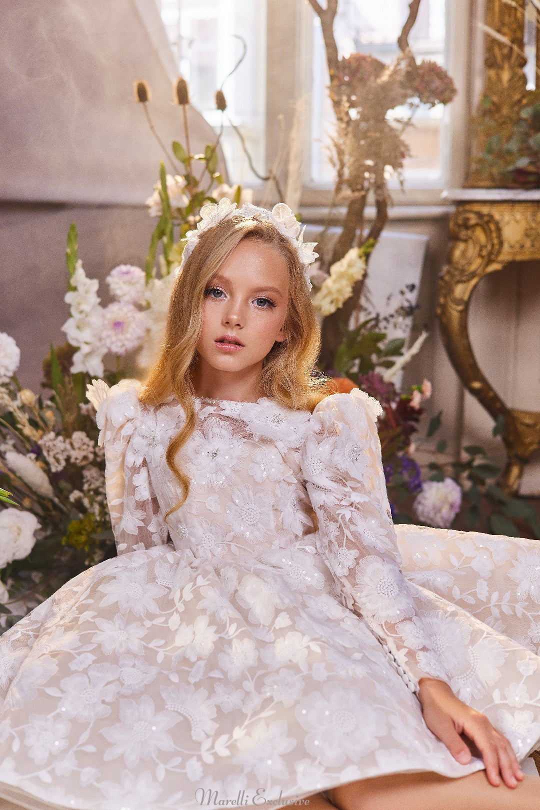 girls long sleeve formal dress Girls Feather Long Sleeve Gown by Rachel Allan RB9149