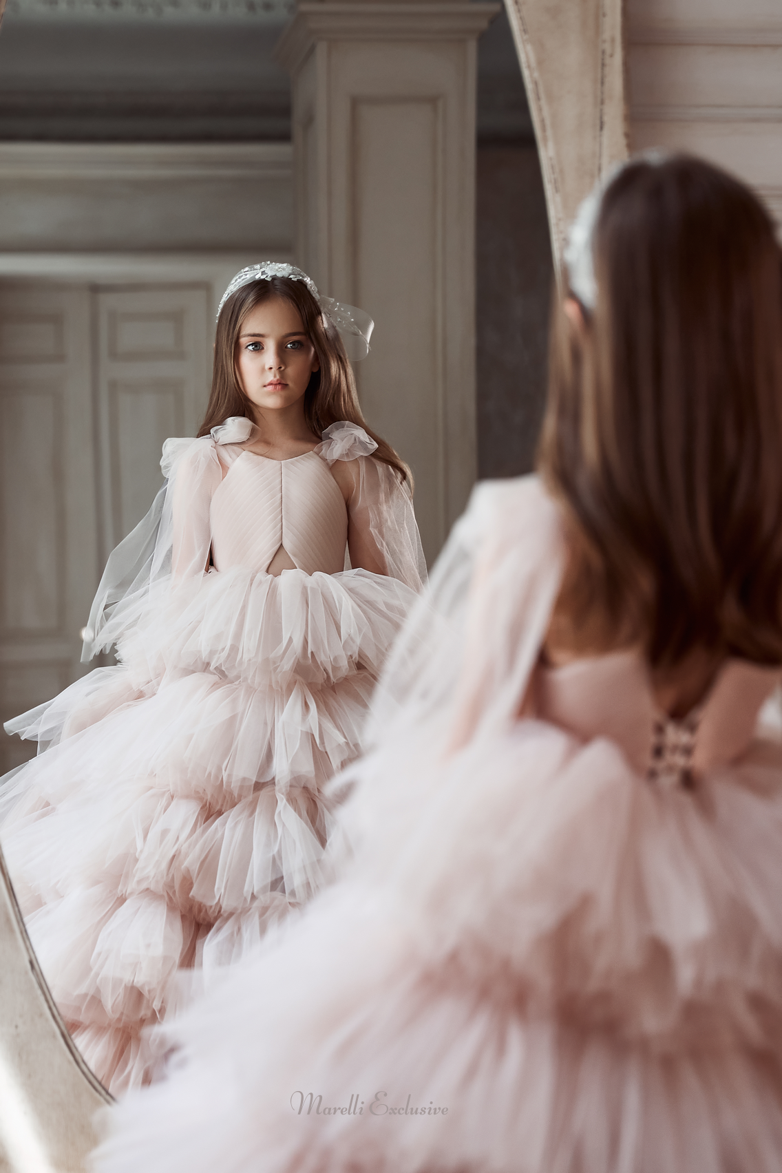 Pentelei 3105 tulle beauty: bow-adorned sleeves for little princesses  | Girls Formal Dress