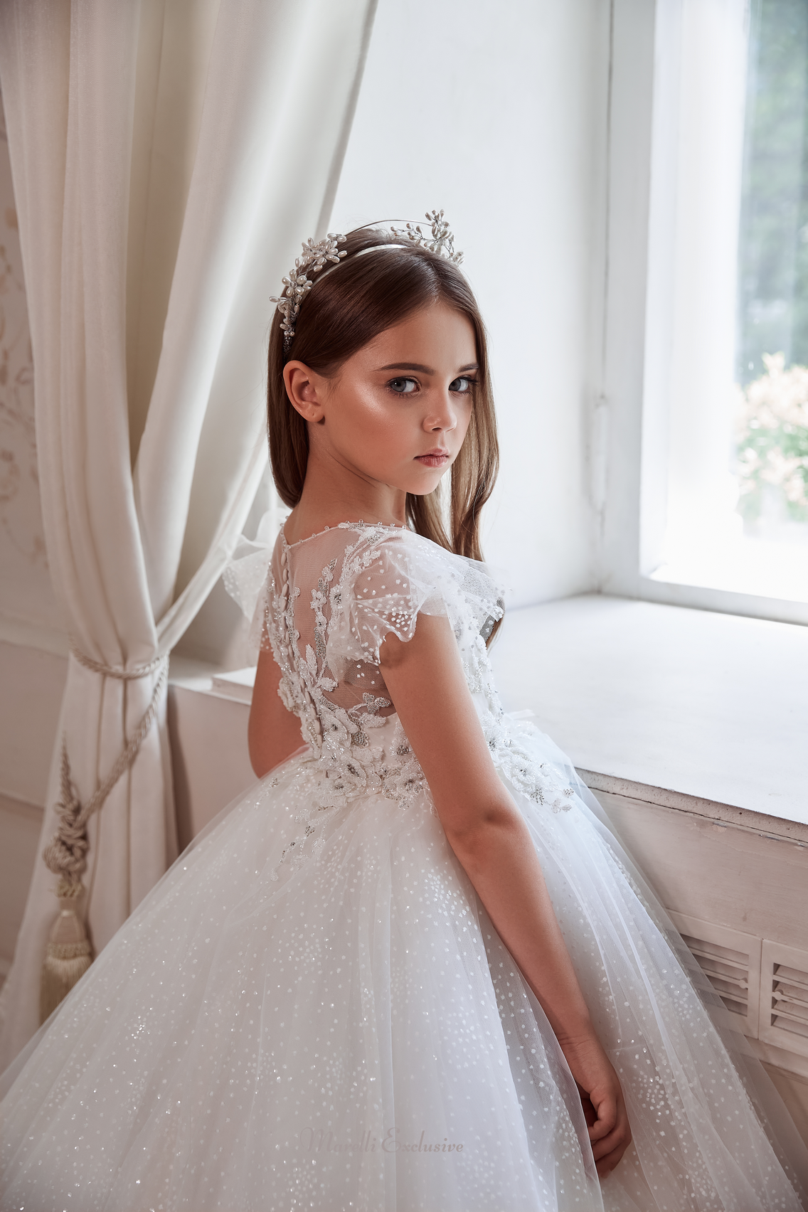 Pentelei 3109 gorgeous flounce sleeve dress  | Girls Formal Dress
