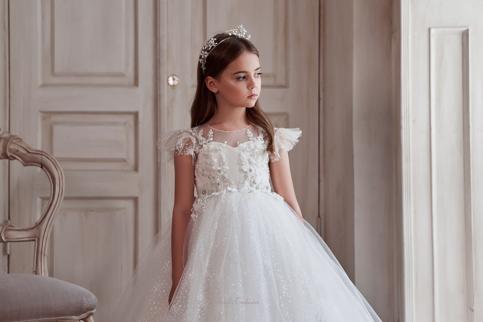 Pentelei 3109 gorgeous flounce sleeve dress  | Girls Formal Dress