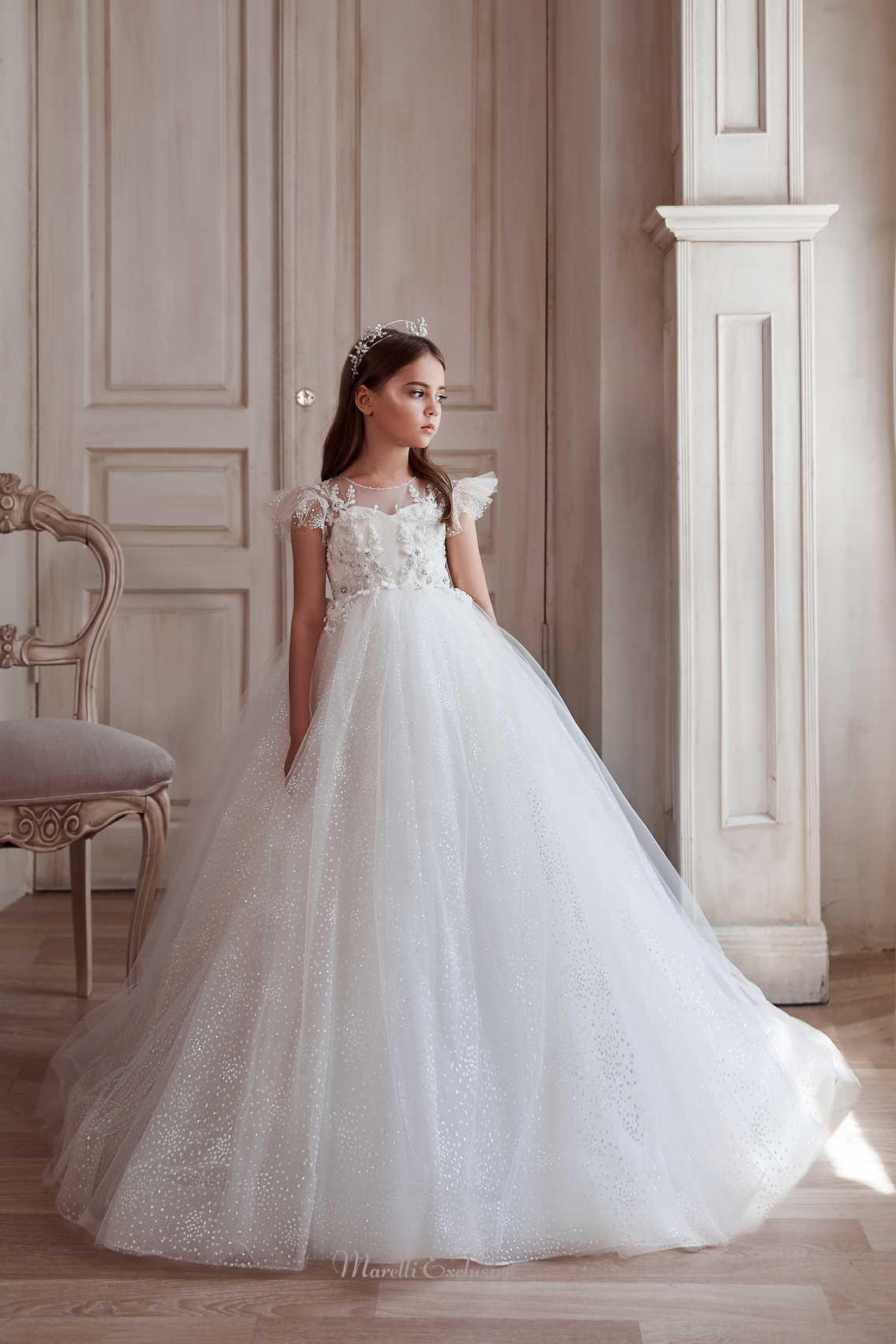Pentelei 3109 gorgeous flounce sleeve dress  | Girls Formal Dress