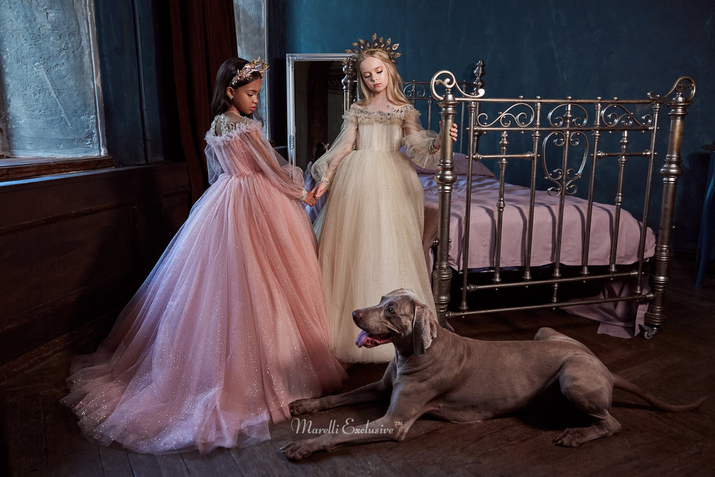 Pentelei 3112 fluffy sleeves and glitter mesh: stunning princess attire  | Girls Formal Dress