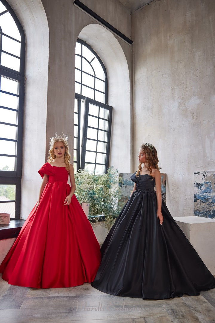 Pentelei 3237 little princess royalty: one-shoulder design with ball gown charm  | Girls Formal Dress