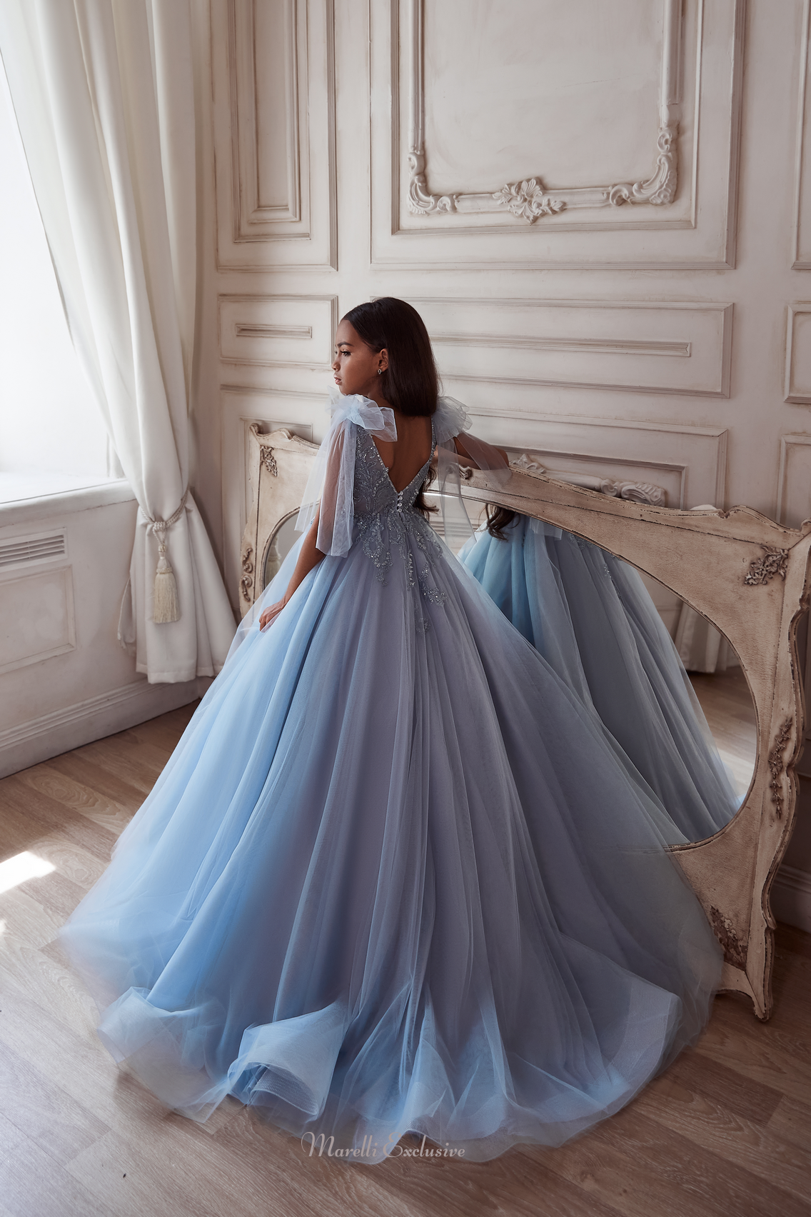 Pentelei 3117 bow-adorned sleeves and embellished top: a perfect formal dress  | Girls Formal Dress