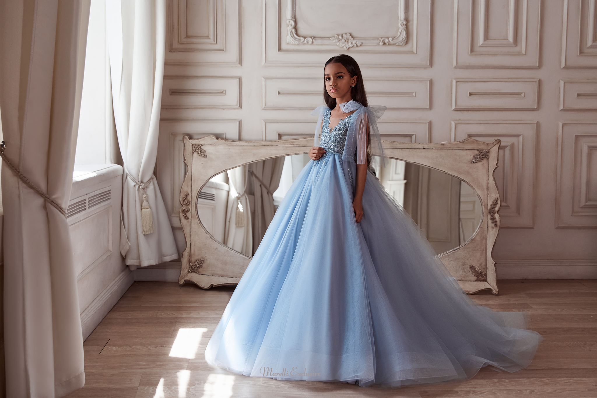 Pentelei 3117 bow-adorned sleeves and embellished top: a perfect formal dress  | Girls Formal Dress