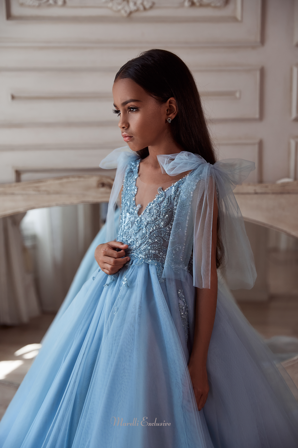 Pentelei 3117 bow-adorned sleeves and embellished top: a perfect formal dress  | Girls Formal Dress