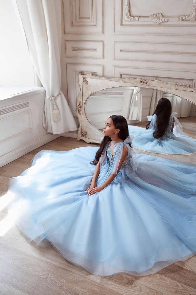 Pentelei 3117 bow-adorned sleeves and embellished top: a perfect formal dress  | Girls Formal Dress