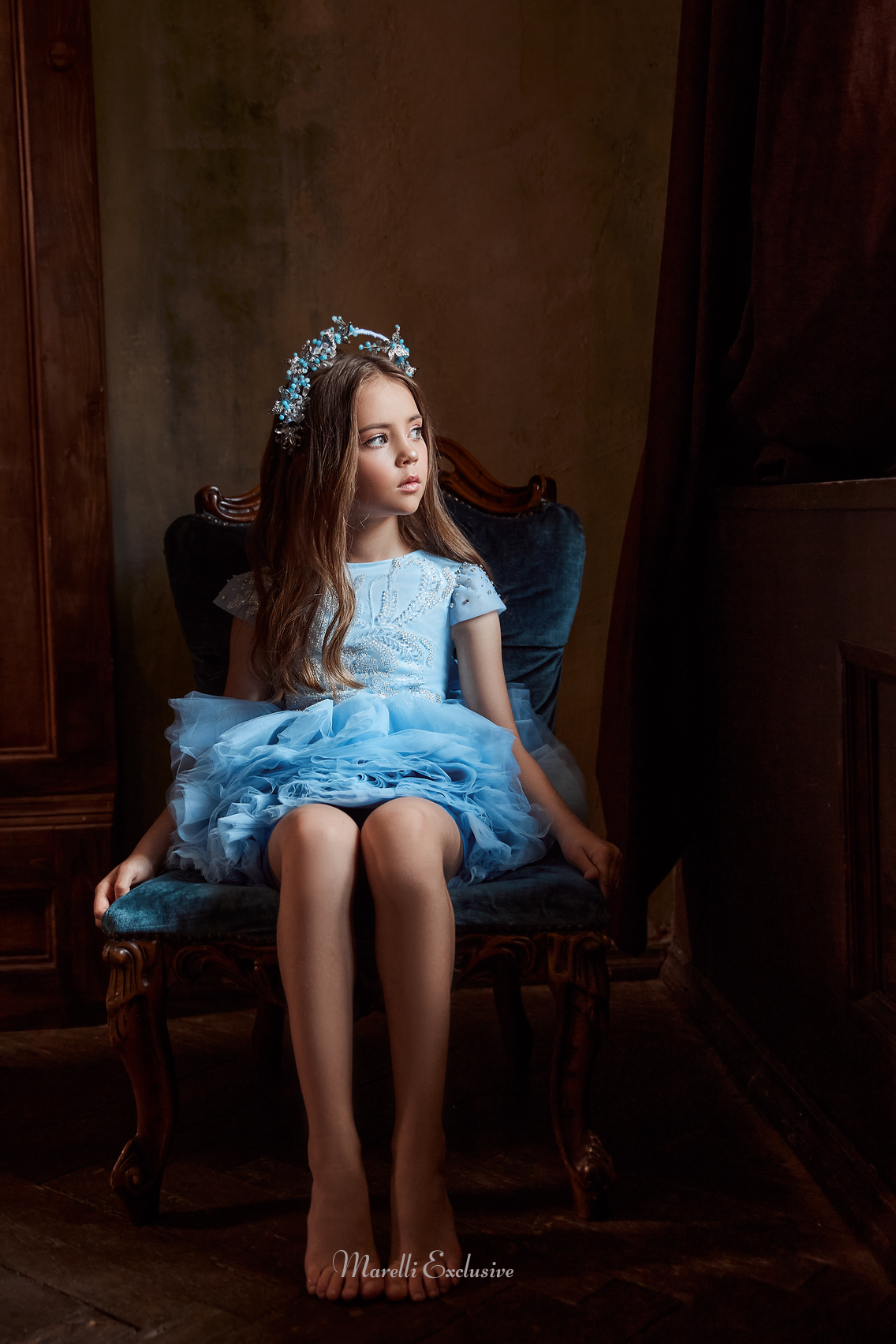 Pentelei 3118 sequin patterning and corset lacing: a modest yet sophisticated dress  | Girls Formal Dress