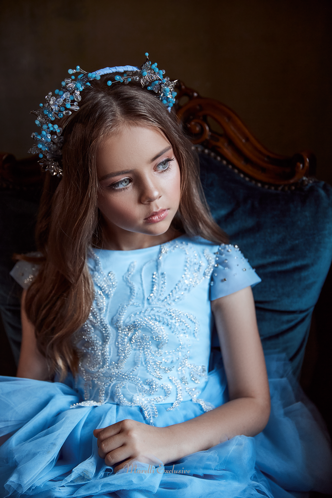 Pentelei 3118 sequin patterning and corset lacing: a modest yet sophisticated dress  | Girls Formal Dress