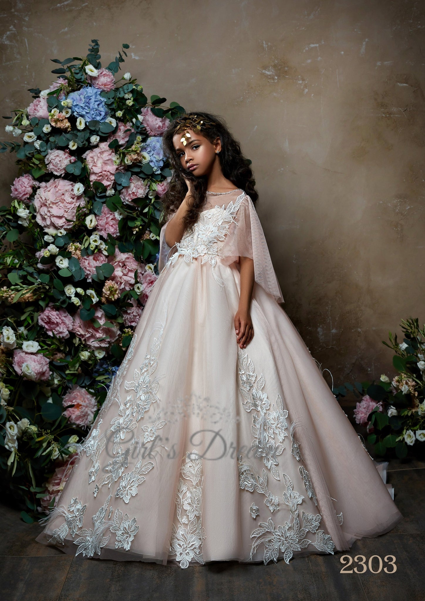 Pentelei 2303 a sparkling tulle skirt and delicate short sleeves create an enchanting look  | Girls Formal Dress