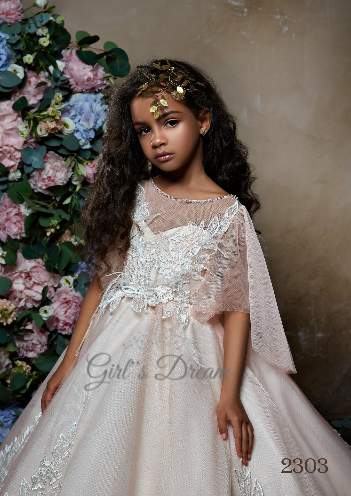 Pentelei 2303 a sparkling tulle skirt and delicate short sleeves create an enchanting look  | Girls Formal Dress