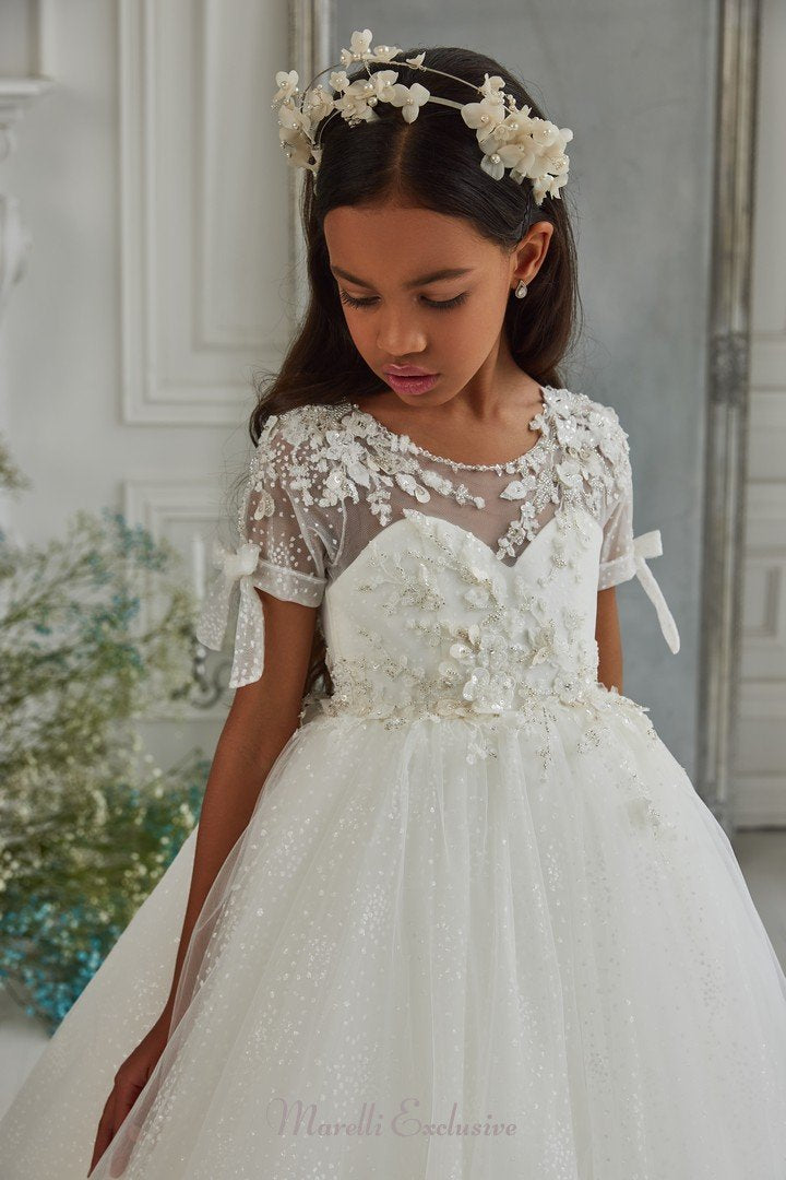 Pentelei 3305 Sweetheart Dress with Short Sleeves and Lace | Girls Formal Dress