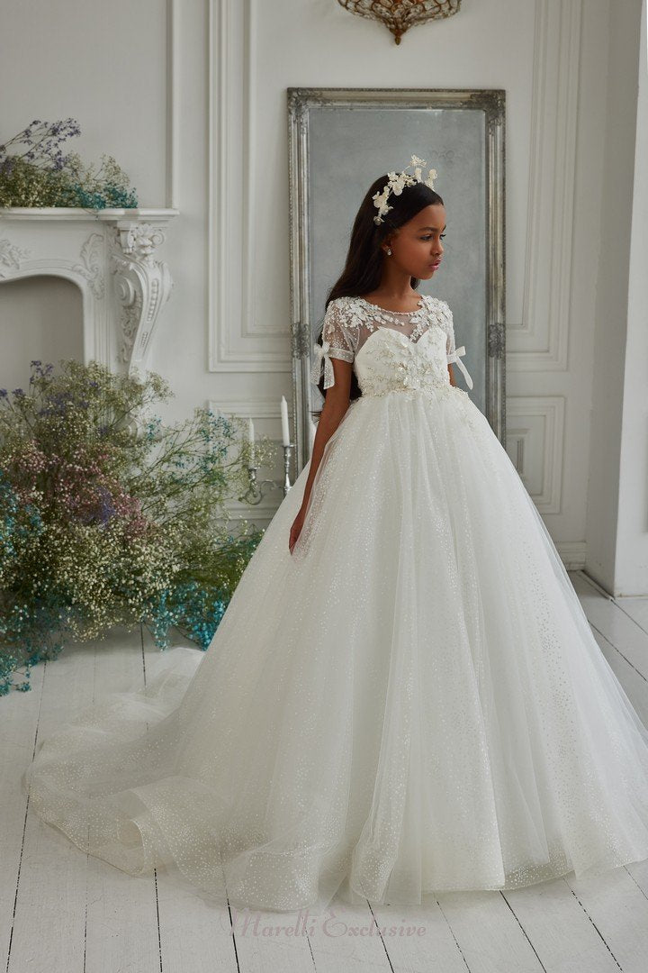 Pentelei 3305 Sweetheart Dress with Short Sleeves and Lace | Girls Formal Dress