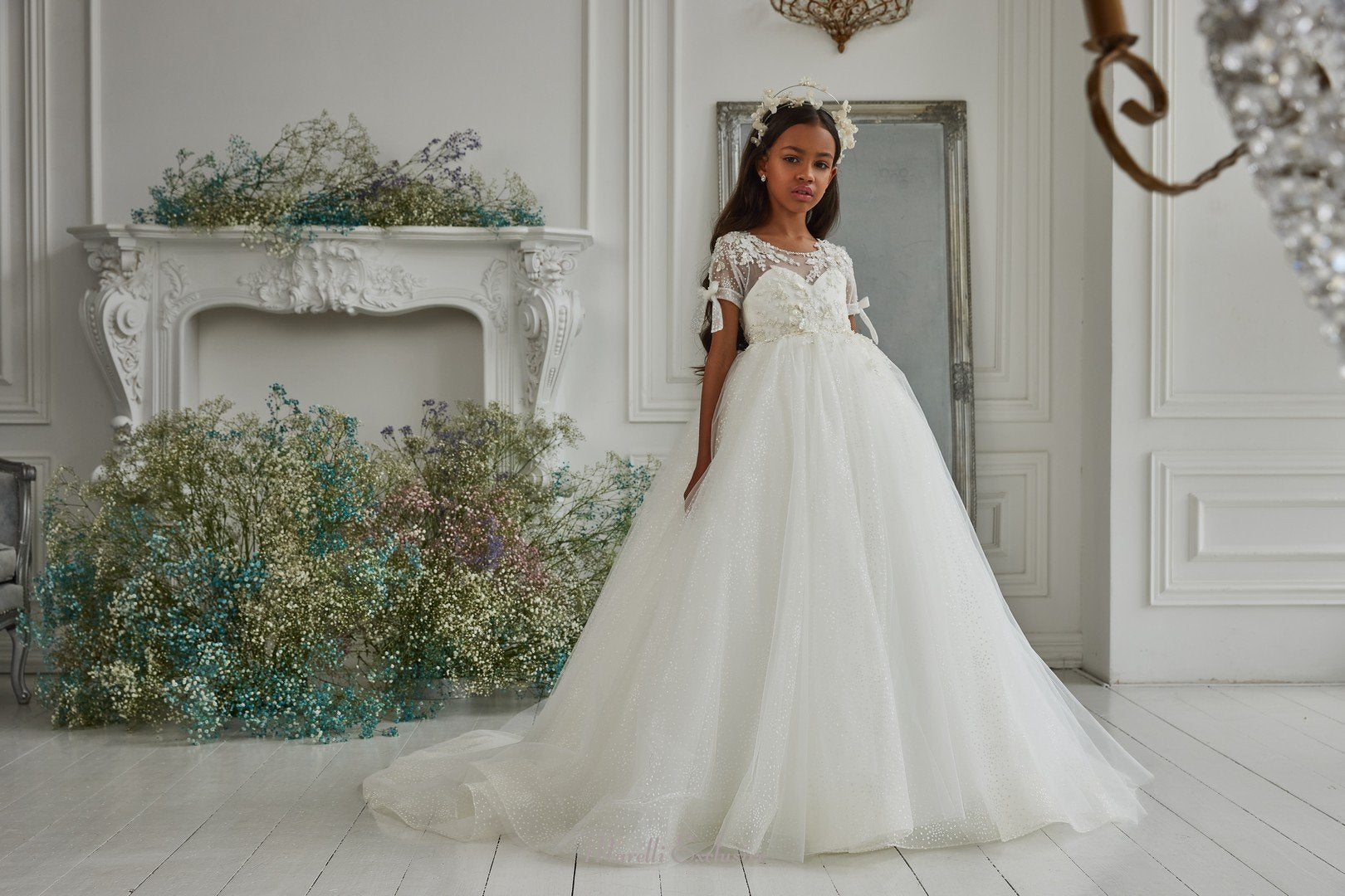 Pentelei 3305 Sweetheart Dress with Short Sleeves and Lace | Girls Formal Dress