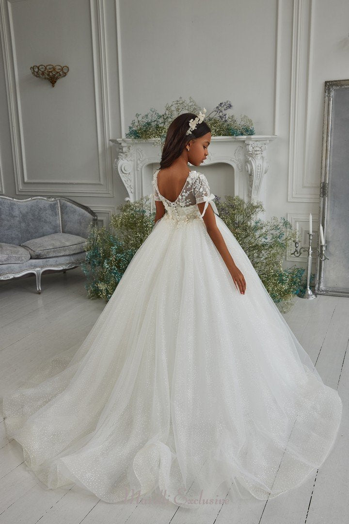 Pentelei 3305 Sweetheart Dress with Short Sleeves and Lace | Girls Formal Dress