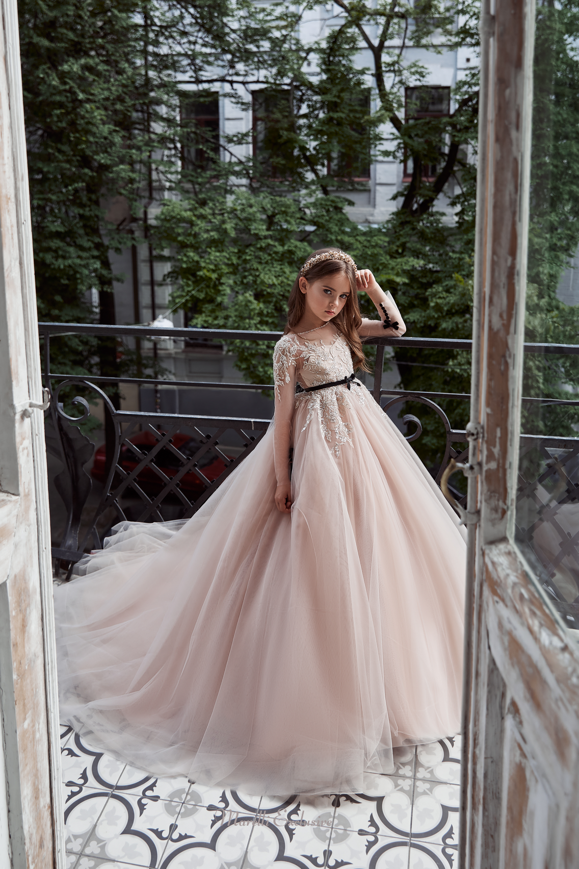 Pentelei 3121 illusion sweetheart neckline and lace appliques: a timeless beauty  | Girls Formal Dress