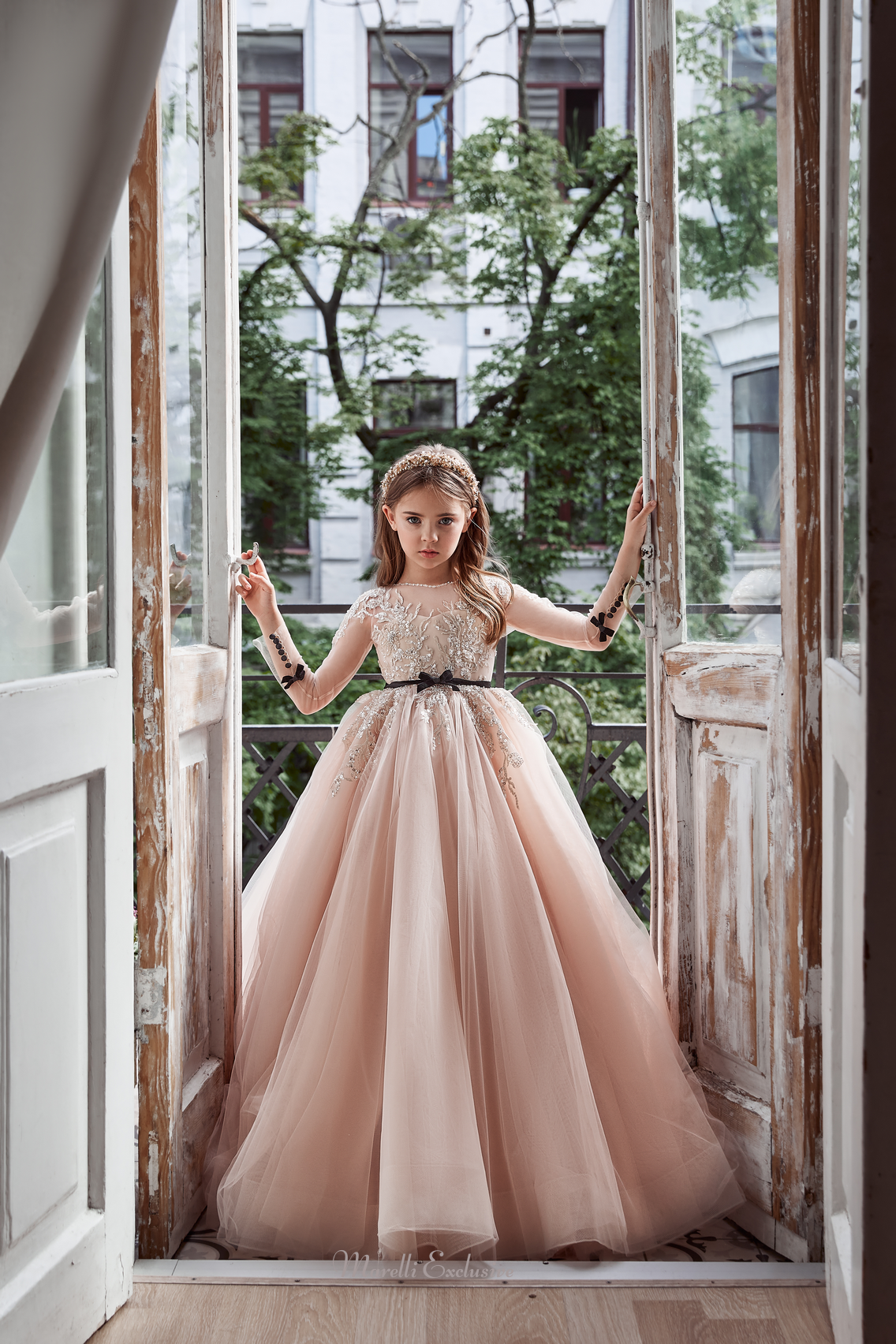 Pentelei 3121 illusion sweetheart neckline and lace appliques: a timeless beauty  | Girls Formal Dress