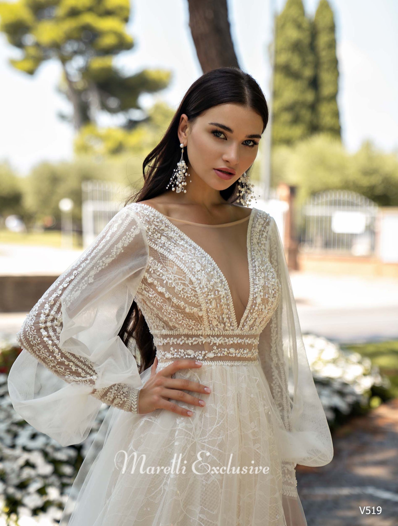 Bohemian A-line Wedding Dress, Wedding Gown, Long Sleeve, V Neck, Boho, Shimmer 18 / Ivory Bohemian A-line Wedding Dress, Wedding Gown, Long Sleeve, V Neck, Boho, Shimmer 18 / Ivory