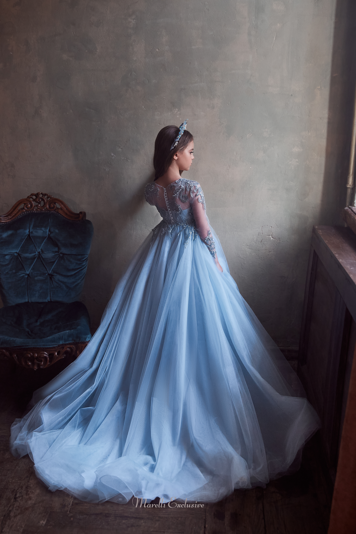 Pentelei 3123 floral lace and tulle splendor: a unique formal attire  | Girls Formal Dress