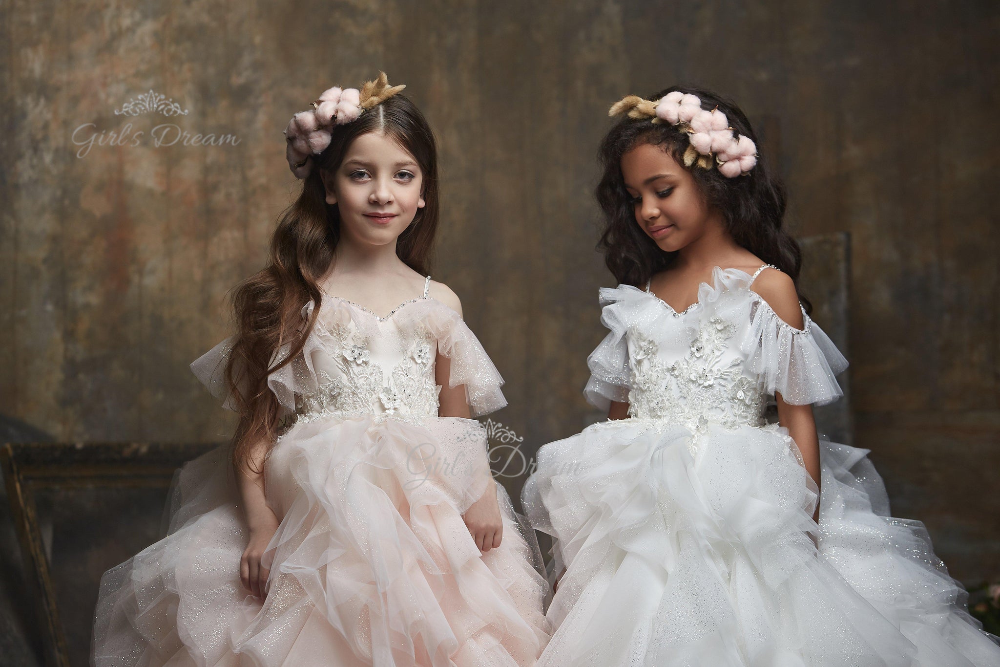 Pentelei 3005 elegant off-the-shoulder dress with sparkling tulle skirt  | Girls Formal Dress