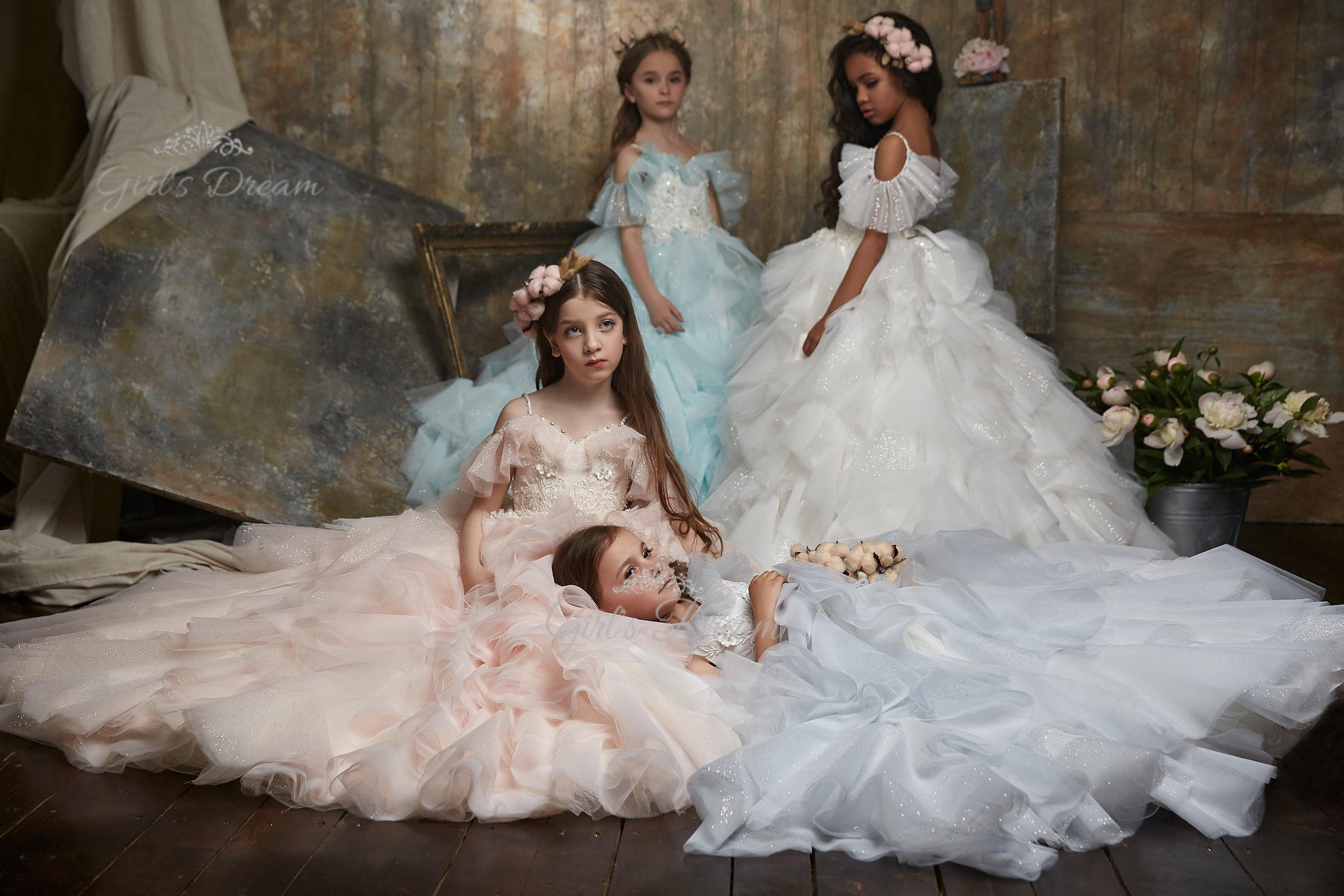 Pentelei 3005 elegant off-the-shoulder dress with sparkling tulle skirt  | Girls Formal Dress