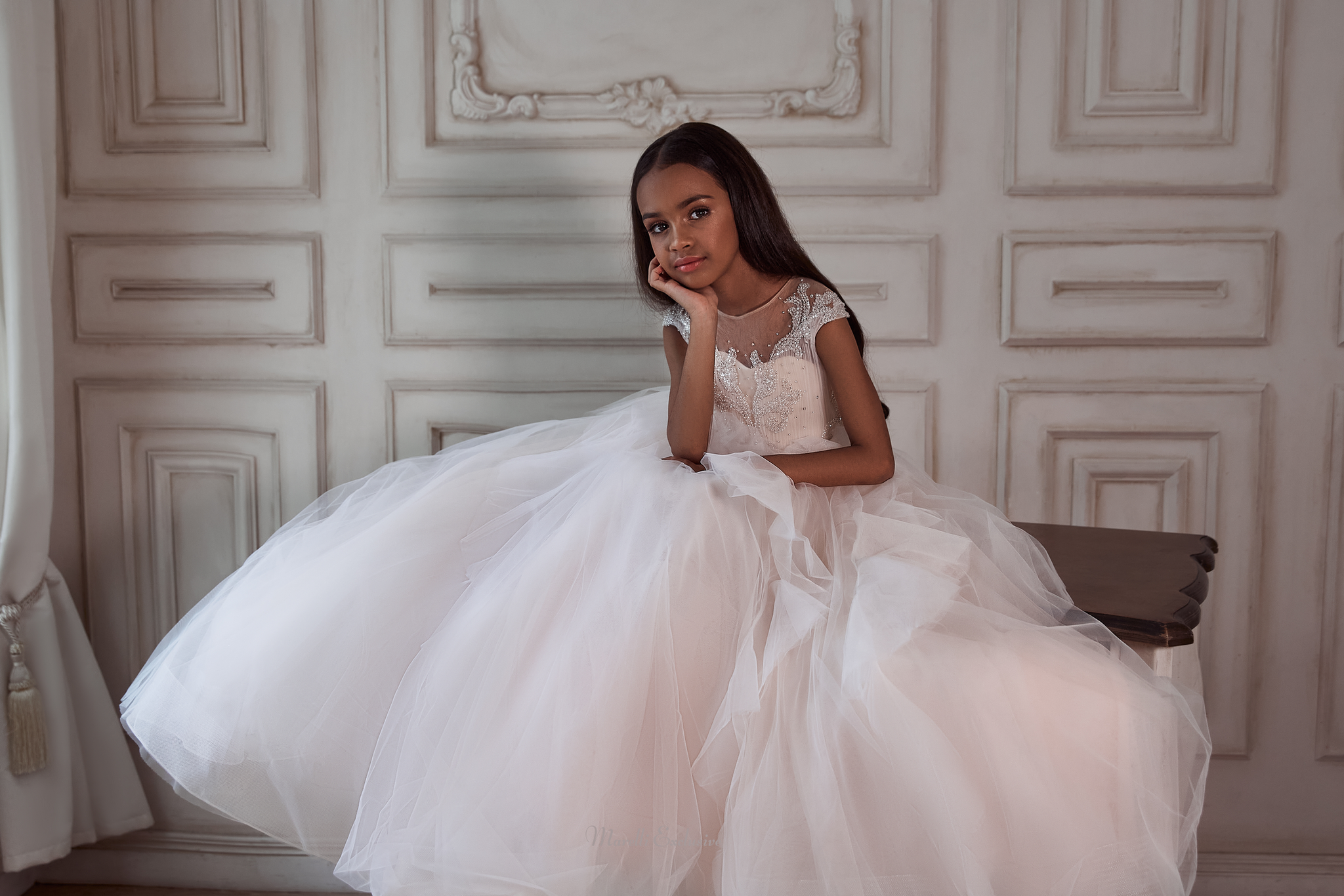 Pentelei 3129 a dreamy white gown: floral lace and tulle for special occasions  | Girls Formal Dress