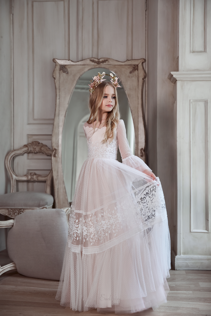 Pentelei 3133 flounce sleeve princess dress  | Girls Formal Dress