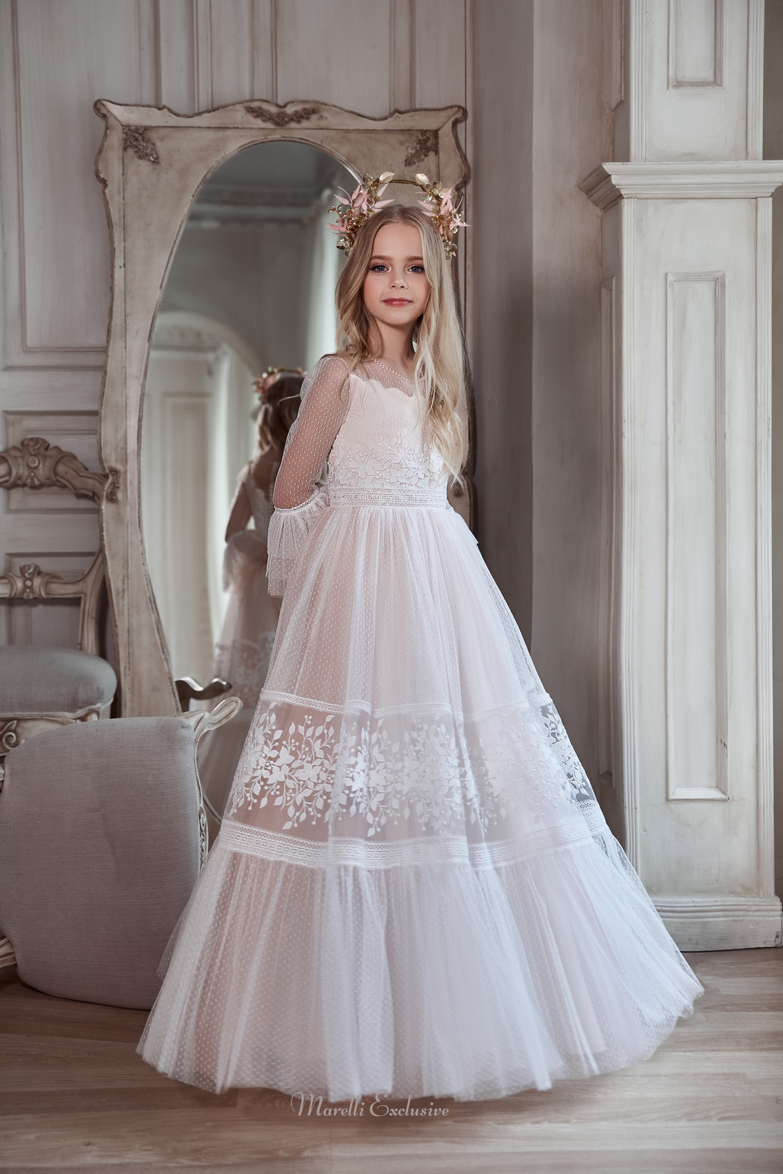 Pentelei 3133 flounce sleeve princess dress  | Girls Formal Dress