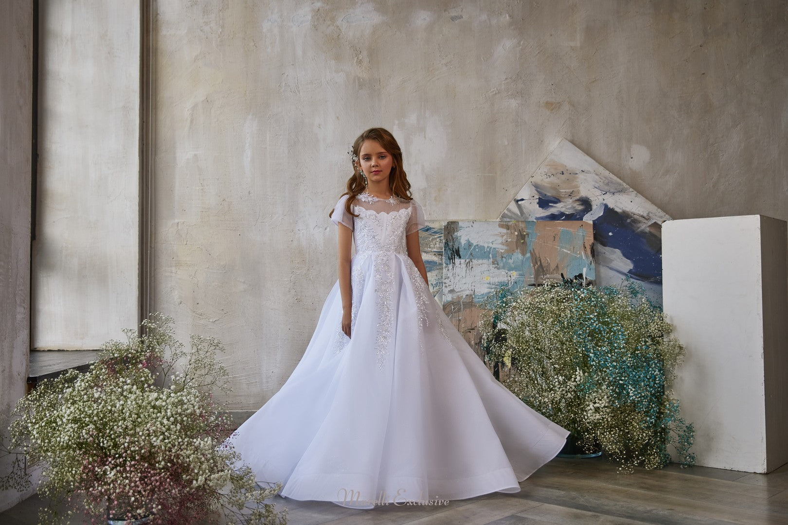 Pentelei 3235 springtime princess elegance in white flare tulle gown  | Girls Formal Dress