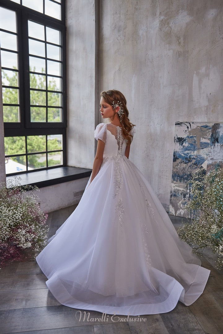 Pentelei 3235 springtime princess elegance in white flare tulle gown  | Girls Formal Dress