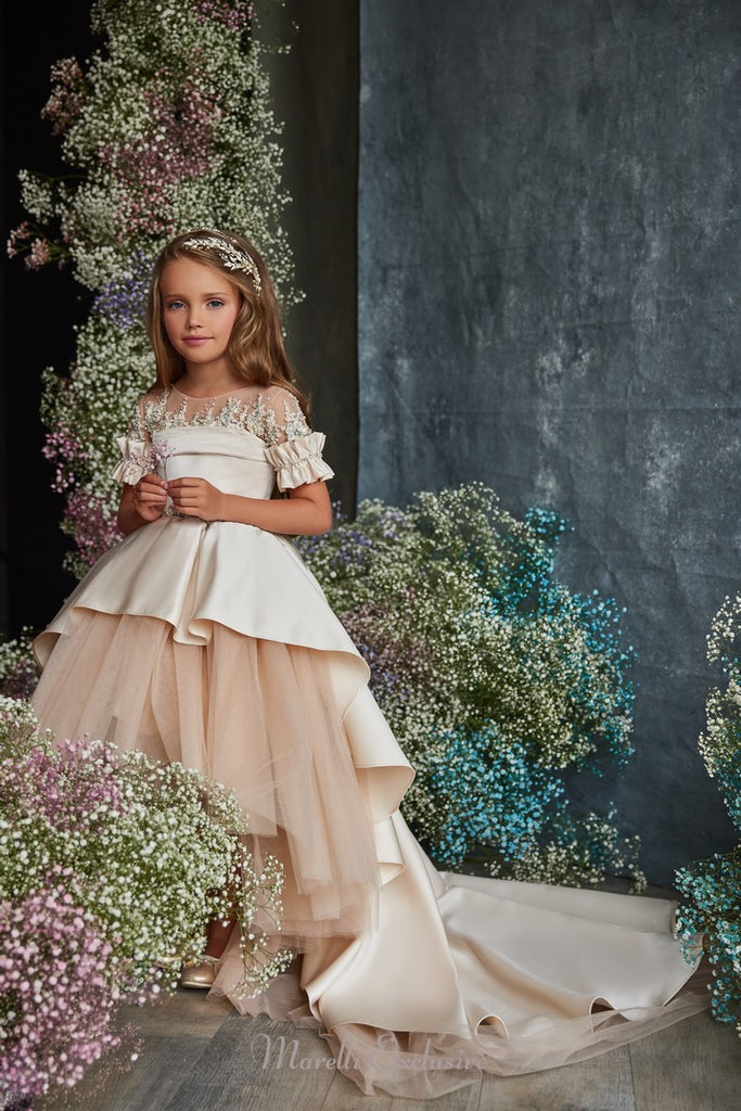 Pentelei 3207 enchanting off-the-shoulder illusion gown for special events  | Girls Formal Dress