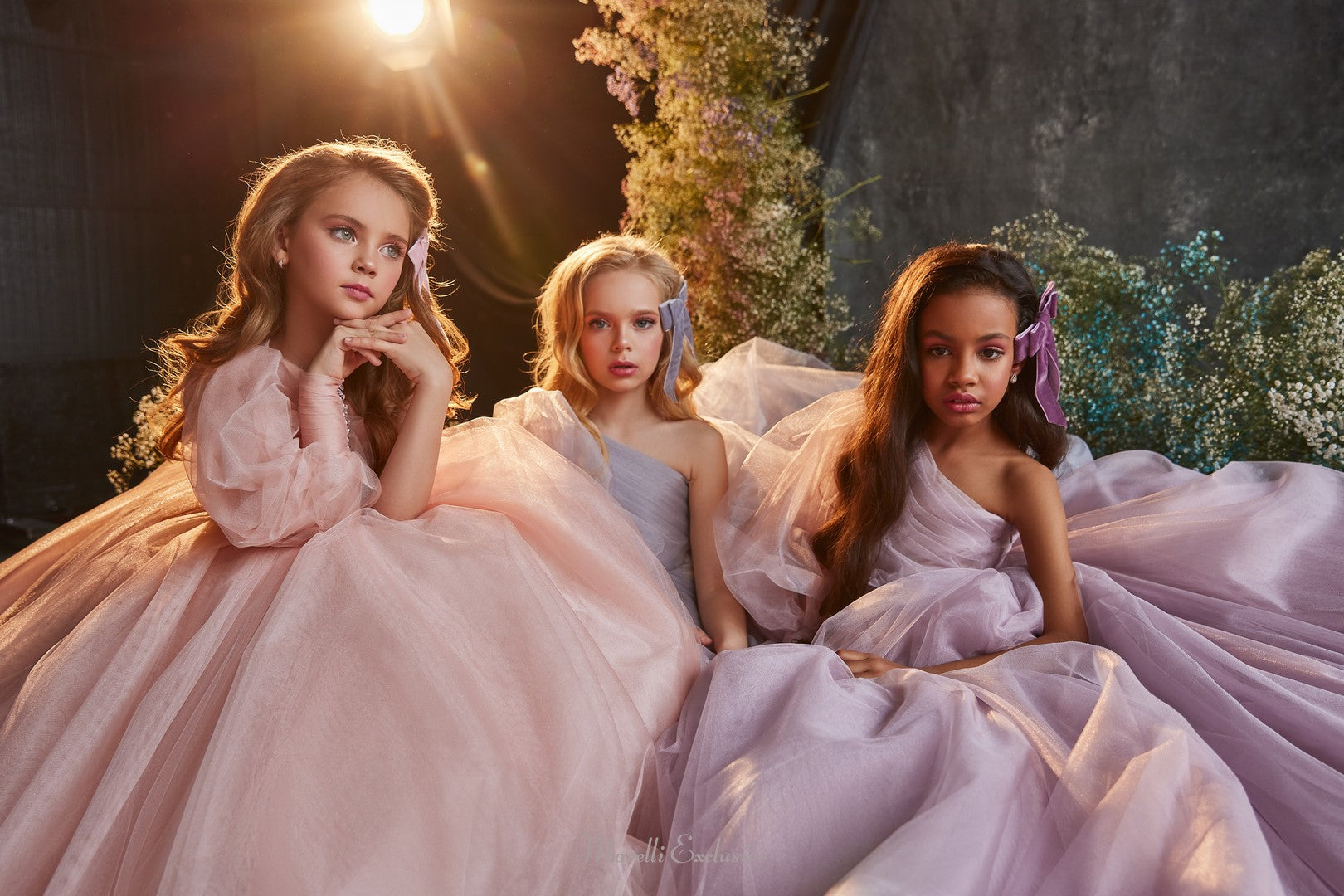 Pentelei 3203 demure look with sheer long sleeve and pleated skirt  | Girls Formal Dress