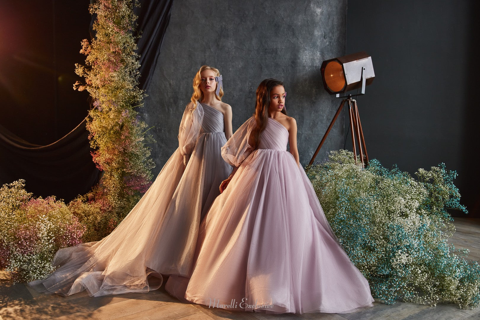 Pentelei 3203 demure look with sheer long sleeve and pleated skirt  | Girls Formal Dress