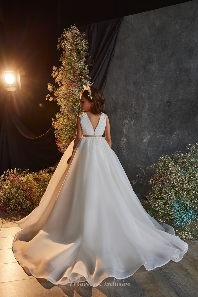 Pentelei 3229 handmade gown with gold detailing and butterfly crown  | Girls Formal Dress