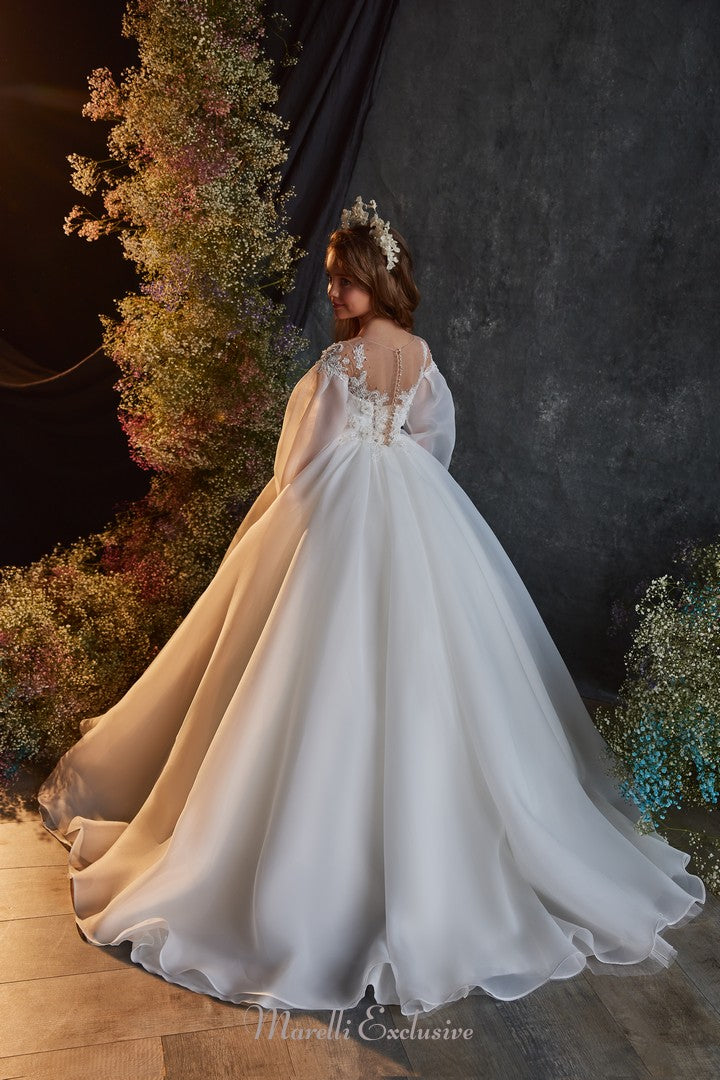 Pentelei 3201 true princess elegance with illusion neckline and long sleeves  | Girls Formal Dress