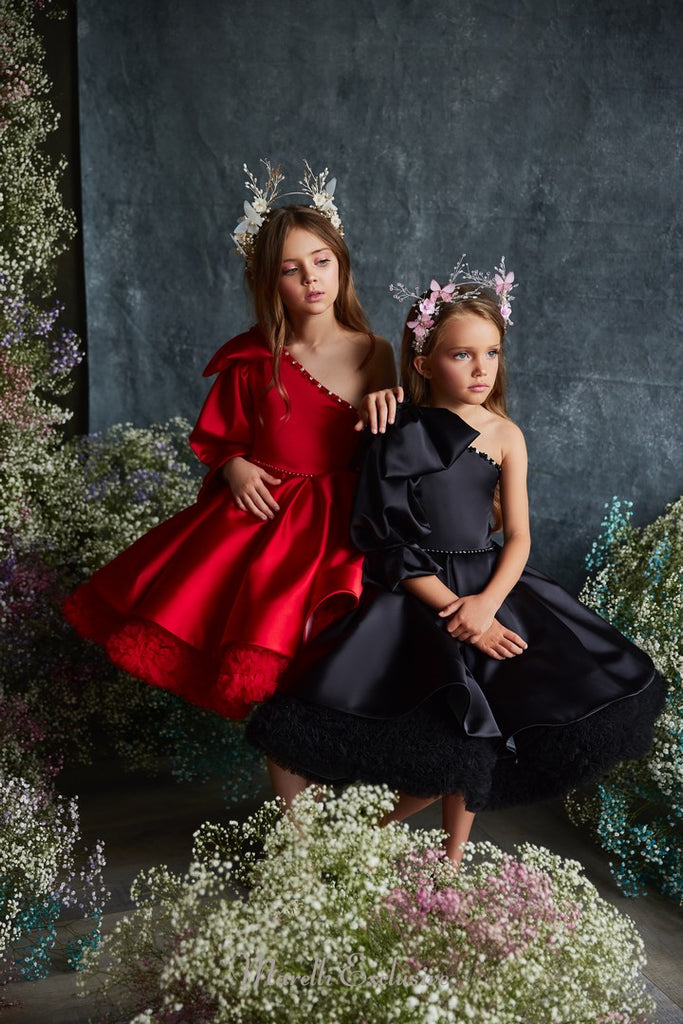 Pentelei 3227 stylish one-shoulder dress with eye-catching ruffle sleeve  | Girls Formal Dress