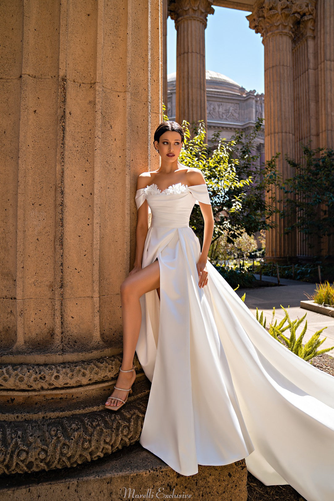 Exquisite Royal Satin Wedding Dress | Classic Minimalism Style | Draped Corset | Seductive Wrap Skirt | Pockets
