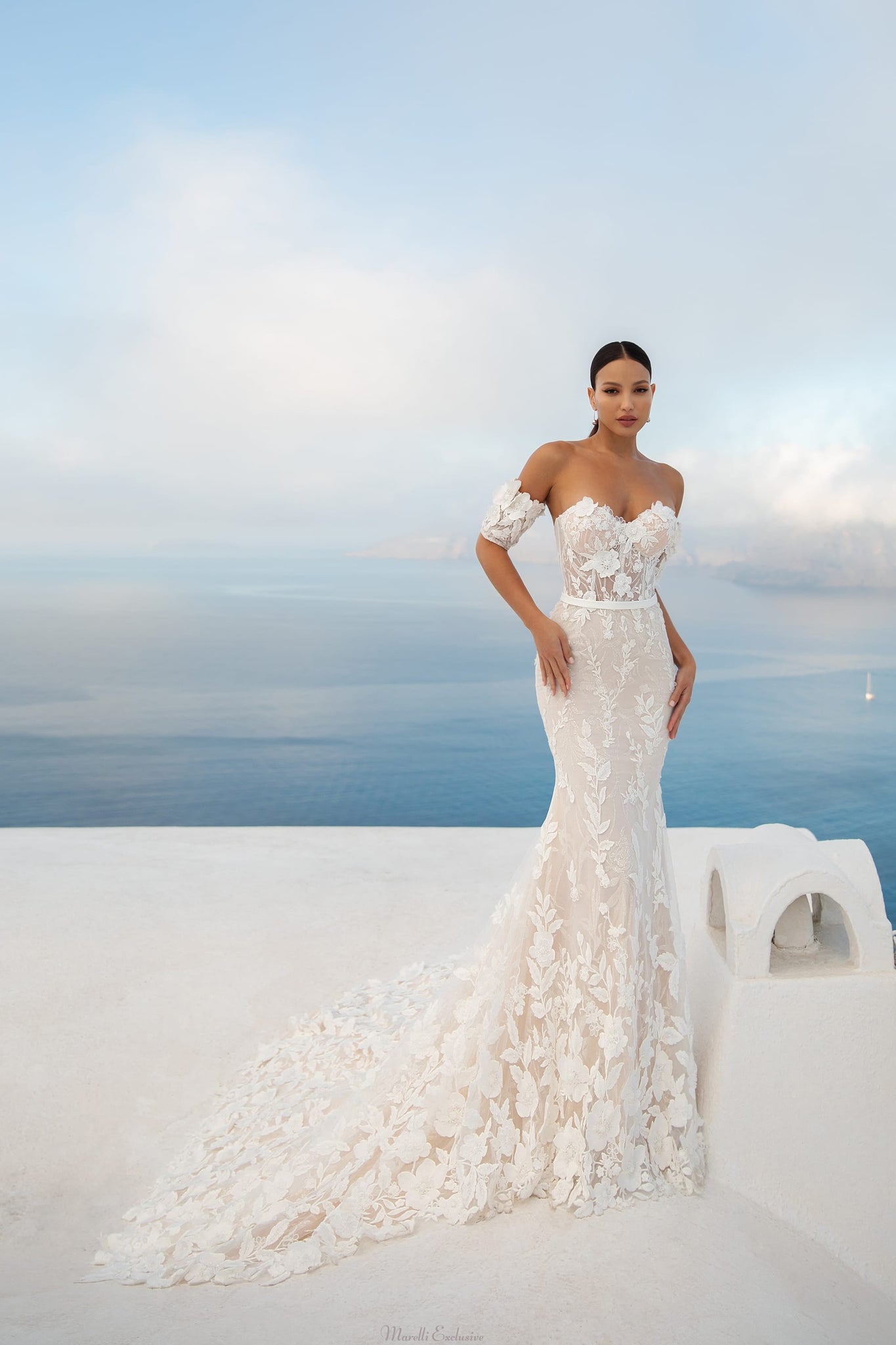 Mermaid Wedding Dress with transparent Sweetheart corset with detachable Sleeves 14 / Ivory Mermaid Wedding Dress with transparent Sweetheart corset with detachable Sleeves 14 / Ivory