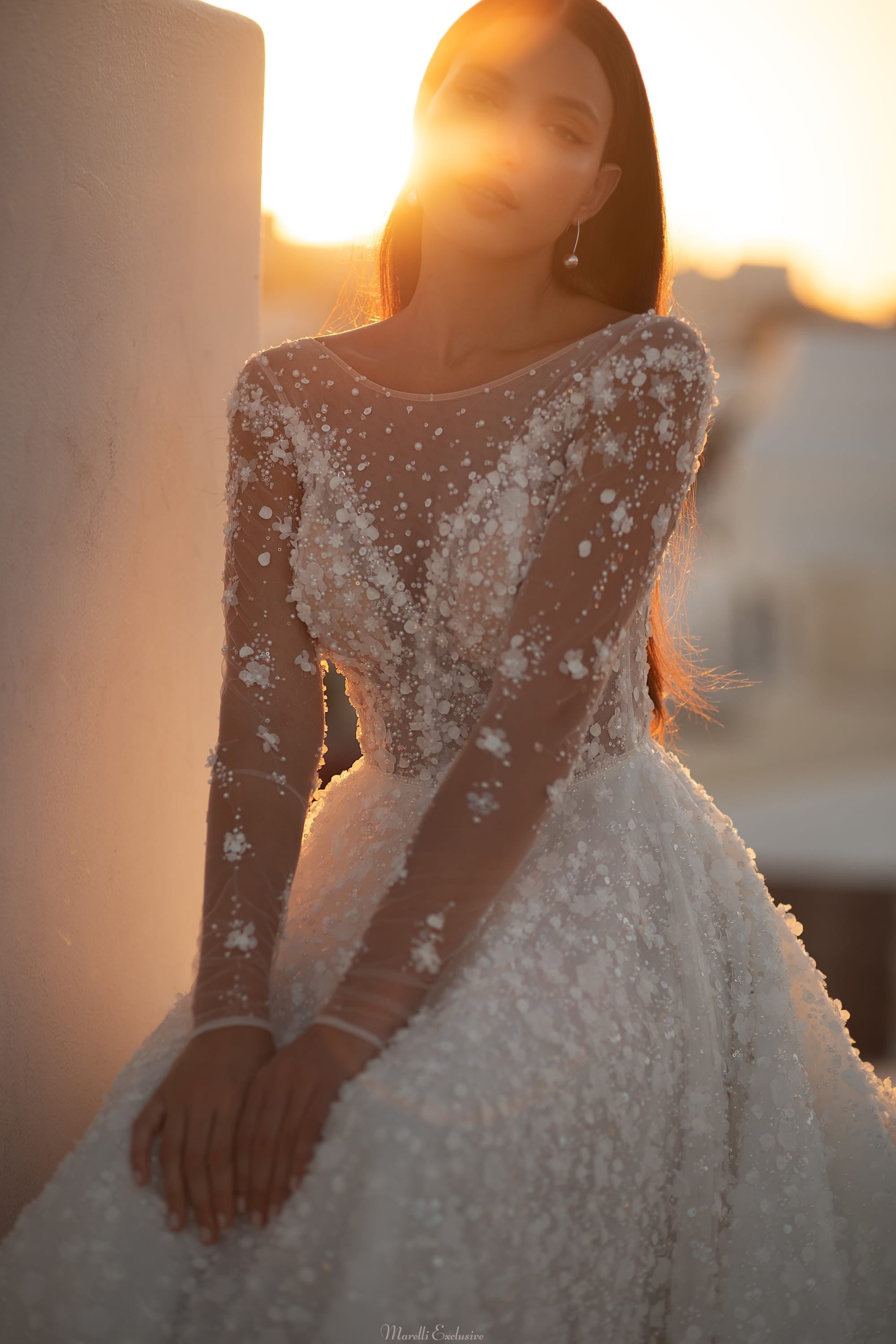 sparkly long sleeve wedding dress Elena Morar SN-029 | Princess The dress features an Urban Classics - Ladies Size in years:12 Years Smart Wash