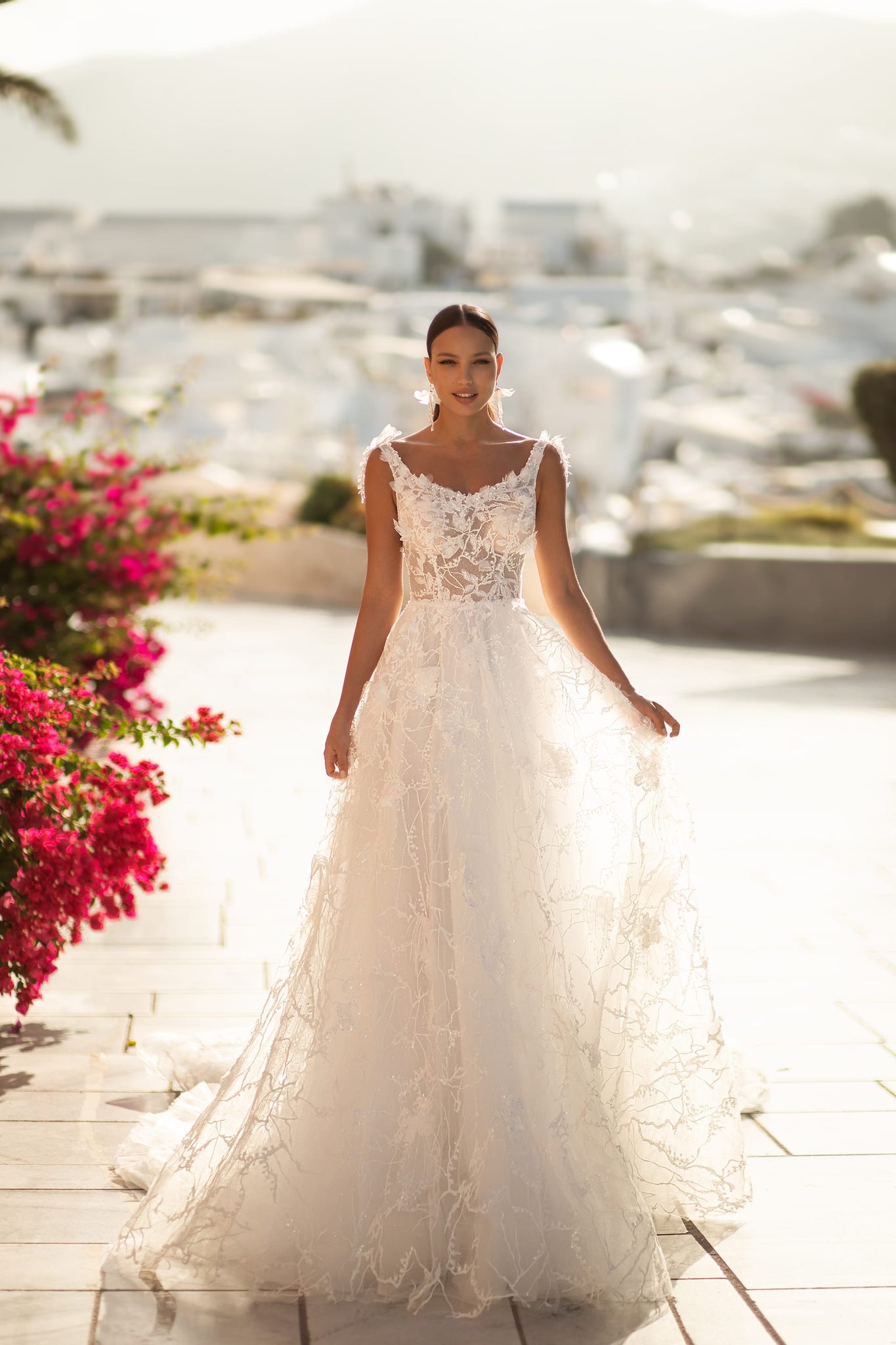 Princess Wedding Dress with Exquisite 3D flower Appliques Shimmering Beads and Sequins Long Chapel Train 4 / Ivory Princess Wedding Dress with Exquisite 3D flower Appliques Shimmering Beads and Sequins Long Chapel Train 4 / Ivory