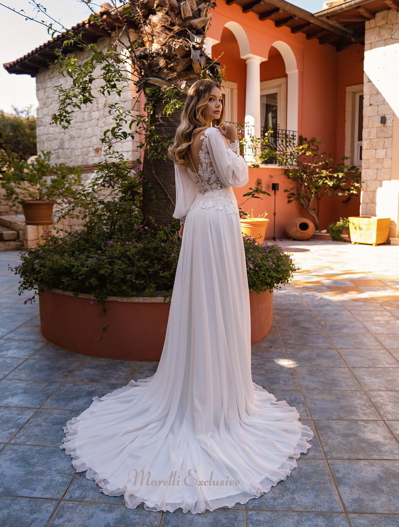 Bohemian Sheath Wedding Dress, Wedding Gown, Long Sleeve, Embroidered 8 / White Bohemian Sheath Wedding Dress, Wedding Gown, Long Sleeve, Embroidered 8 / White