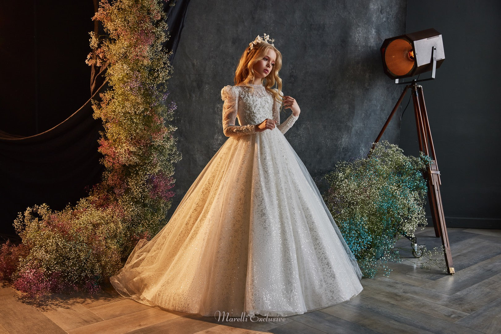 Pentelei 3221 graceful southern belle gown with textured full skirt  | Girls Formal Dress